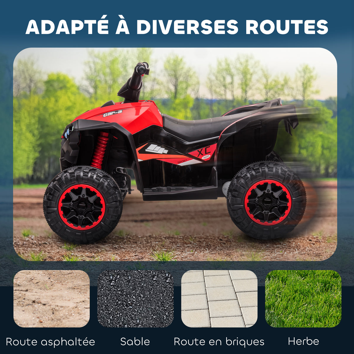 Quad électrique enfant de 3 à 5 ans 12 V 2 moteurs 2 vitesses 3-6 km/h phares LED klaxon rouge