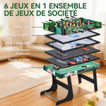 Table Multi-Jeux 6-en-1, Baby-Foot, Billard, Ping-Pong, Hockey, Jeu d'Anneaux, 118x104x71cm, Multicolore