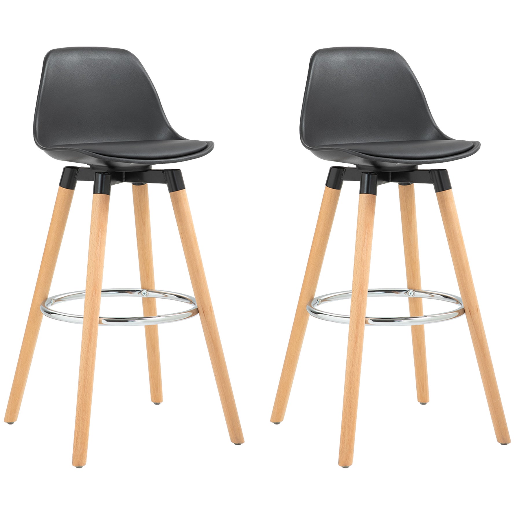 Lot de 2 tabourets de bar, chaises de bar avec dossier et repose-pieds, assise rembourrée, 43 x 43 x 91 cm, noir