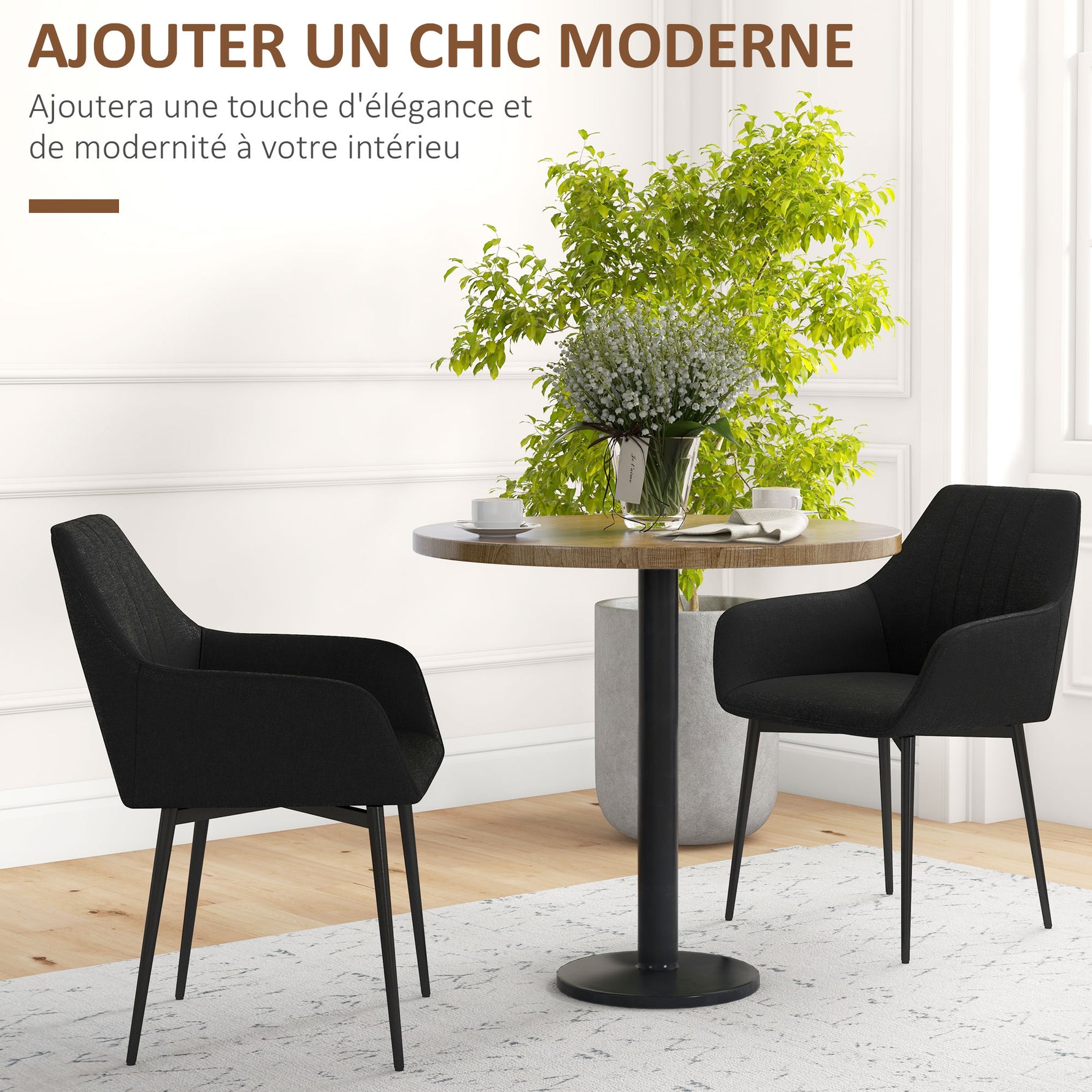 Chaises de Salle à Manger Chaises de Visiteur Design scandinave - Lot de 2 chaises - Pieds effilés métal Noir