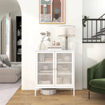 Buffet meuble de cuisine à 3 niveaux avec 2 portes grillagées avec étagère réglable 80 x 37 x 92 cm blanc