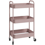Desserte chariot de rangement en acier chariot de service à roulettes 3 plateaux ajourés 45 x 30,6 x 79 cm rose