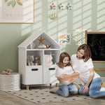 Bibliothèque enfants meuble de rangement enfants 3 niveaux avec deux tiroirs forme de maison 63,7 x 29,7 x 89 cm blanc