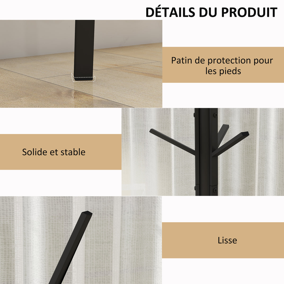 Porte-manteau trépied design contemporain branches étagère + 9 patères dim. 45L x 45l x 180H cm métal noir