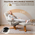 Recliner chair with footrest, relaxation chair, reclining backrest, padded seat, 79x80x104cm, cream