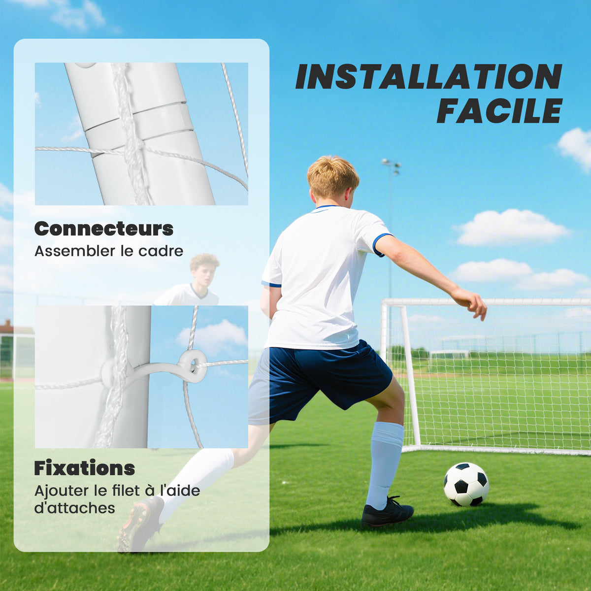 But de football cage de foot but d'entrainement en PVC - piquets inclus - dim. 180L x 92l x 124H cm blanc