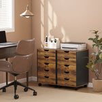 Caisson bureau mobile, meuble rangement sur roulettes avec 5 tiroirs, bois, 40 x 40 x 67 cm, marron