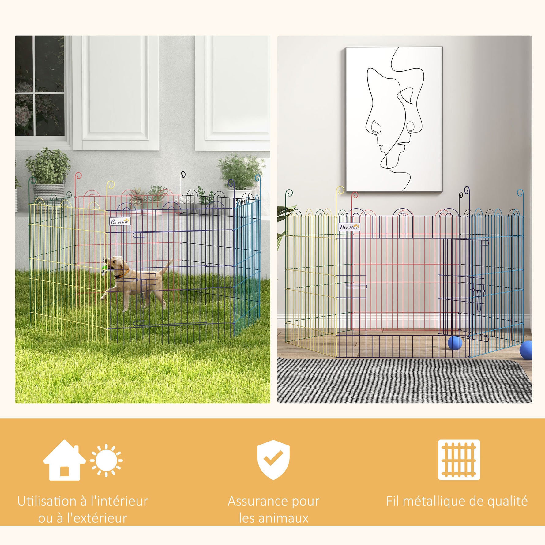 Lot de 2 enclos pliant en métal pour chiens lapins rongeurs petits animaux intérieur et extérieur 6 panneaux avec porte