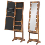 Armoire à bijoux armoire de rangement sur pieds boîte à bijoux avec miroir multi-rangements éclairage LED brun rustique