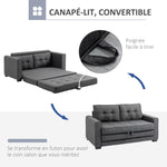 Canapé droit convertible 2 places - dossier capitonné - 147,5 x 75 x 85 cm - gris
