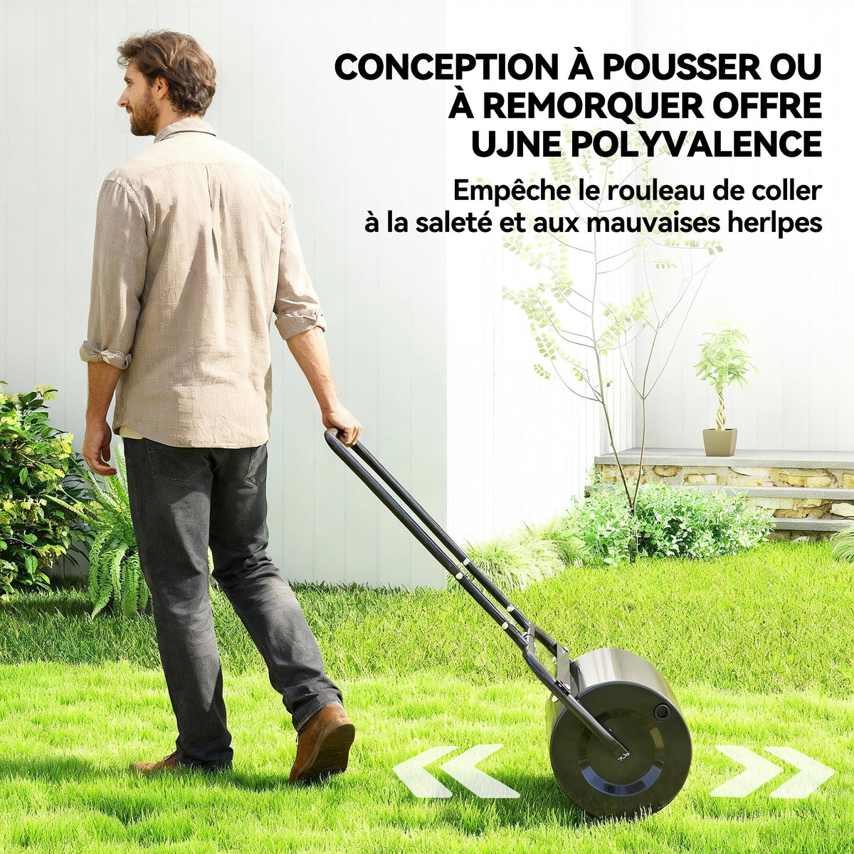 Rouleau à gazon rouleau de jardin 50 cm, remplissage sable eau, poignée ergonomique, 58 x 32,5 x 113 cm, noir