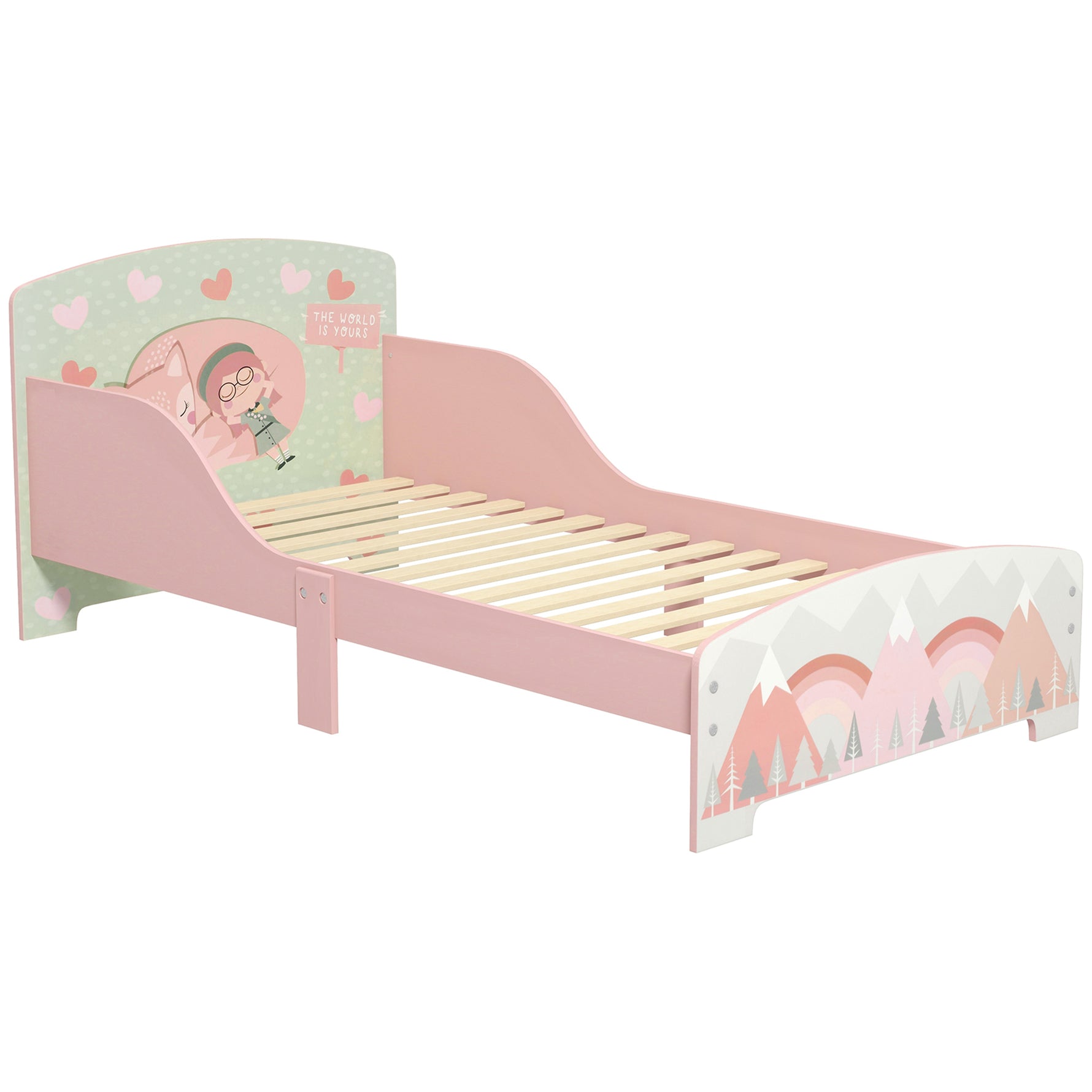 Lit pour enfant 3-6 ans avec barrières de sécurité et motifs dim. 77 x 143 x 60 cm sommier à lattes inclus - rose