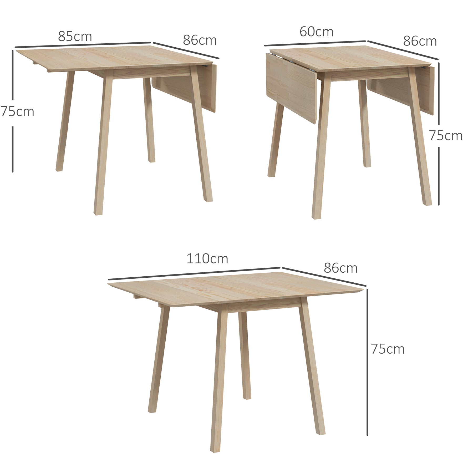 Table de cuisine pliable table à manger pliante avec plateau rabattable en bois pour 2 à 4 personnes bois naturel