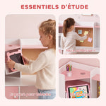 Bureau Enfant avec Chaise, Table d'Étude, Support de Tablette Réglable, Porte-Stylos, Panneau en Liège, 5-12 ans, Rose
