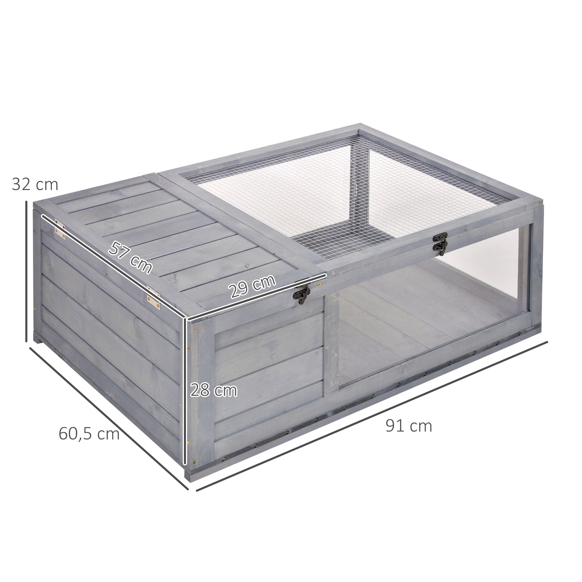 Maison enclos cage habitat pour petit animal tortues avec 2 espaces 91 x 60,5 x 32 cm bois massif gris