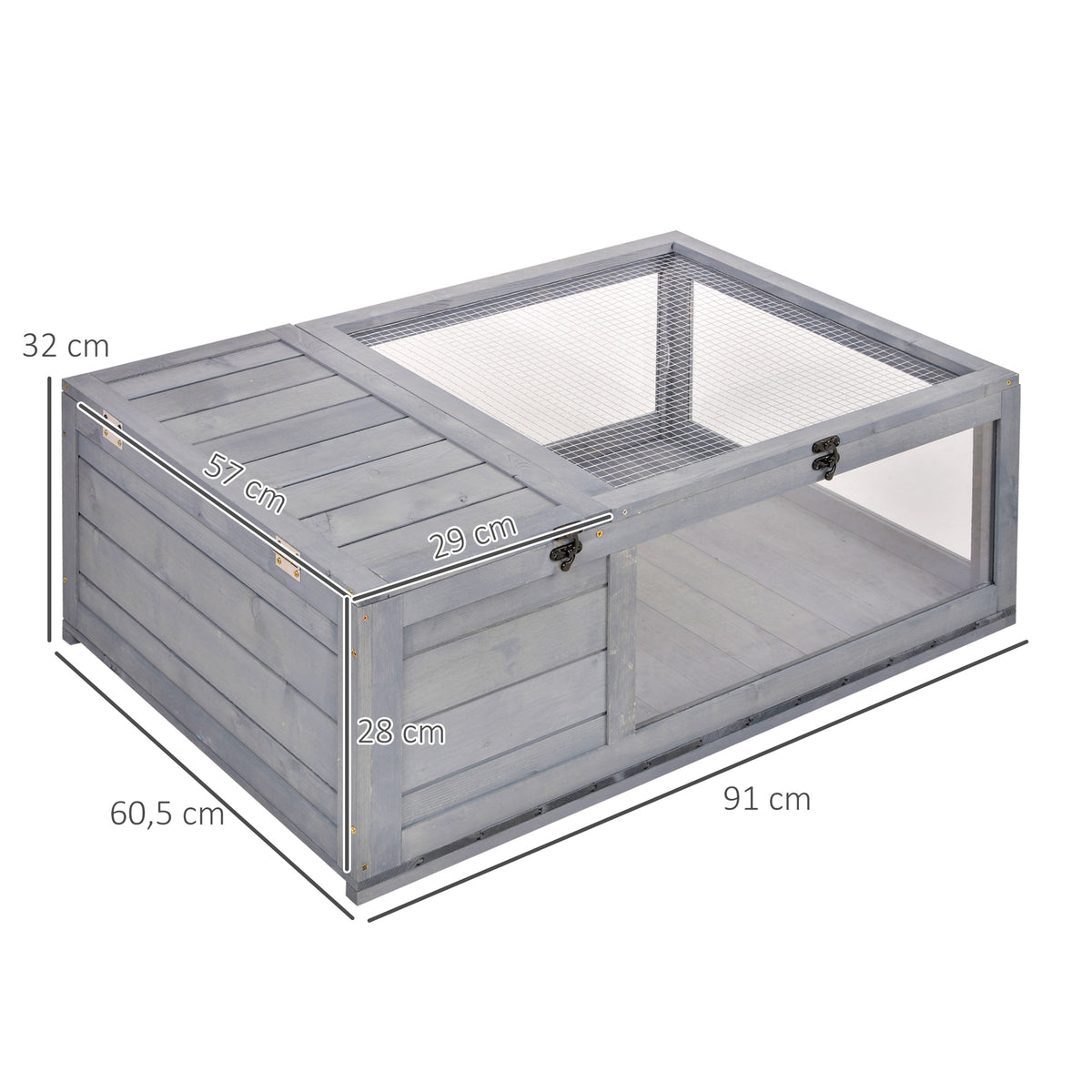 Maison enclos cage habitat pour petit animal tortues avec 2 espaces 91 x 60,5 x 32 cm bois massif gris