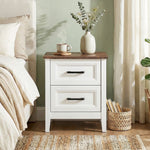 Table de chevet, table de nuit avec 2 tiroirs, plateau effet bois, style rustique, pour chambre à coucher, salon, blanc