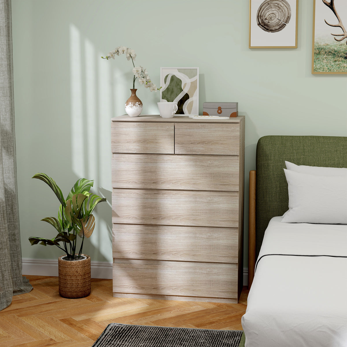 Commode 6 tiroirs meuble de rangement sans poignées design minimaliste 80 x 39 x 115 cm bois naturel