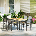 Table à manger de jardin pour 6 personnes table de jardin avec plateau effet bois en acier 150 x 90 x 72 cm bois naturel