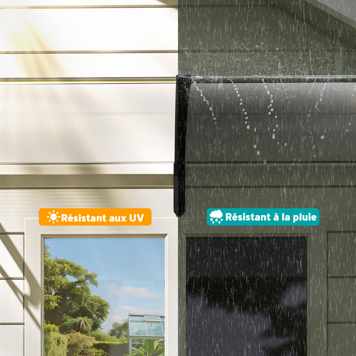 Auvent de porte d'entrée, toit marquise de porte exterieur en polycarbonate et profil aluminium résistante toit abri protection contre la pluie et UV pour terrasse, balcon, 195x75cm, transp.