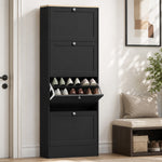 Meuble à chaussures 24 paires, armoire à chaussures avec 4 tiroirs rabattables, étagères réglables, 60x23,5x153cm, noir
