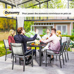 Table de jardin extérieure avec 6 chaises empilables, plateau à lattes 150 cm, structure en acier anti-rouille, noir