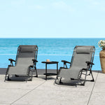Lot de 2 bain de soleil, chaise longue pliante inclinable avec appuie-tête en textilène, 90 x 65 x 112 cm, gris