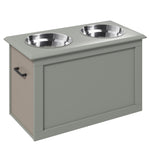 Gamelles chiens surélevées gamelle double chien chat Porte-gamelles surélevé dim. 60L x 30l x 41H cm 2 gamelles 2L poignées coffre bois gris