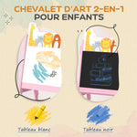 Tableau enfant chevalet enfant double face 2 boîtes de rangement pour enfants 3 - 8 ans 49 x 53,5 x 113 cm rose