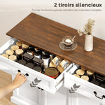 Buffet salon, meuble de rangement avec 4 portes, 2 tiroirs silencieux, étagères réglables, 140x40x85cm, blanc et marron