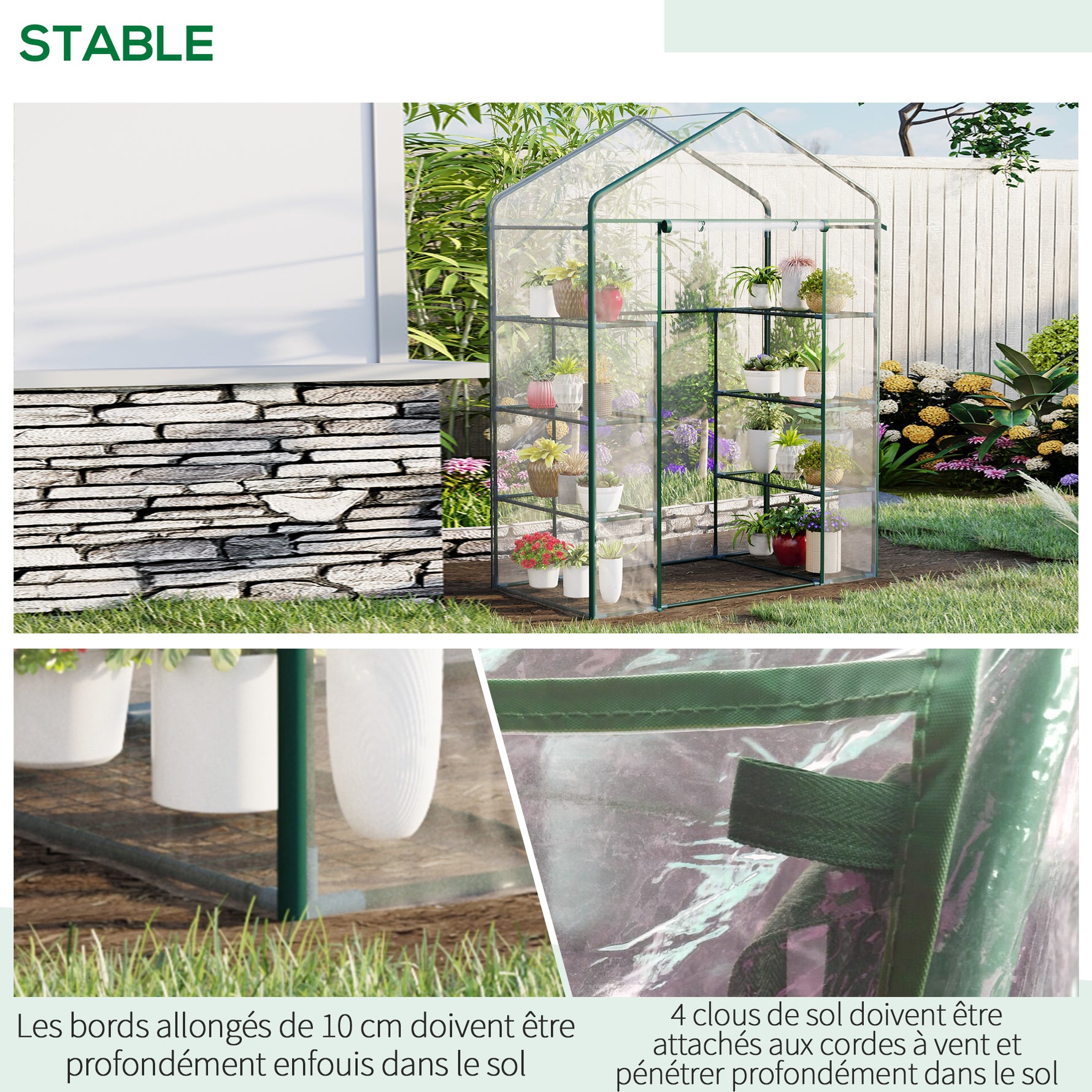 Serre de jardin 8 étagères bâche transparente PVC porte enroulable 143 x 73 x 195 cm - transparent
