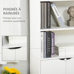 Bibliothèque Armoire à livres avec 4 compartiments ouverts et 2 portes pour le salon et le bureau 59x29x180 cm Blanc