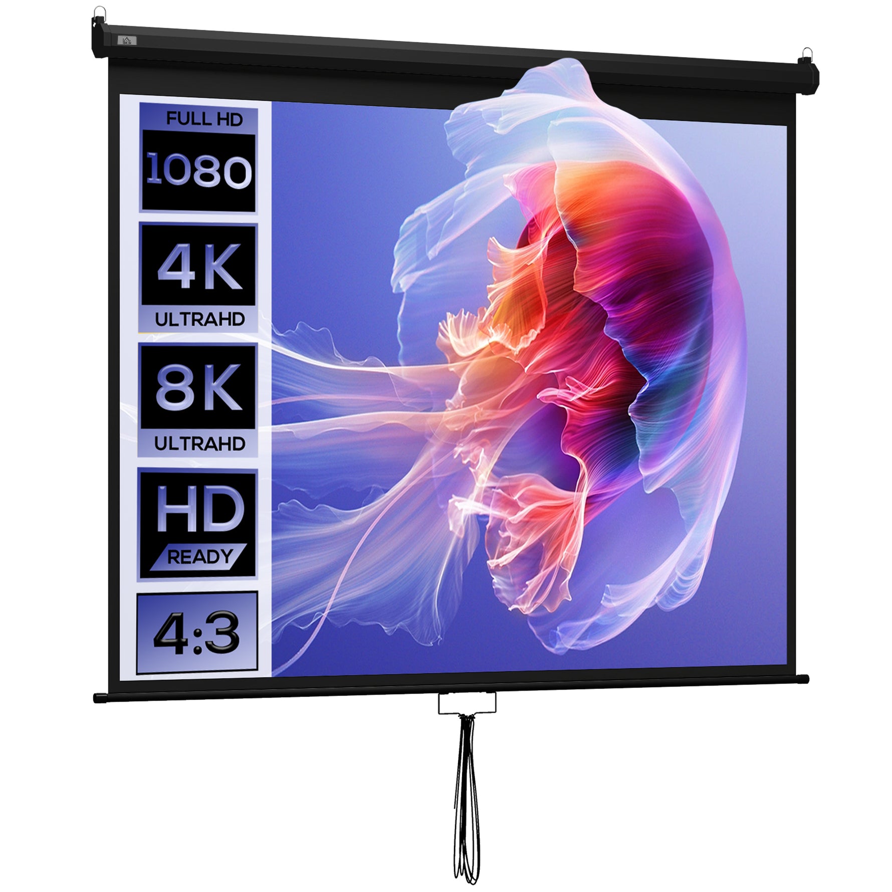 Écran de Projection 120" 4:3 HD 4K, Boîtier en Métal, Écran Hauteur Réglable Manuellement, 244x183cm, Noir