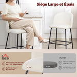 Set di 2 Sgabelli da Bar, Sedie da Bar, Poggiapiedi e Schienale, Tessuto Effetto Lino, Altezza Seduta 68cm, Crema