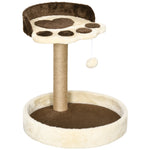 Arbre à chat griffoir grattoir en forme de patte 2 plateformes et un pompon suspendu hauteur 44 cm marron