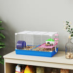 Cage Hamster, Cage Rongeur à 2 Niveaux, Base Amovible pour Nettoyage Facile, Cabane, Roue d'Exercice, 47x30x27cm, Bleu