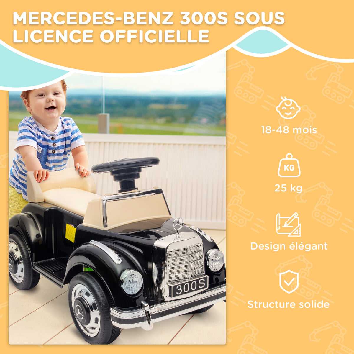 Porteur Enfants Voiture Licence Mercedes-Benz 300S 18-48 mois coffre rangement sous le siège noir