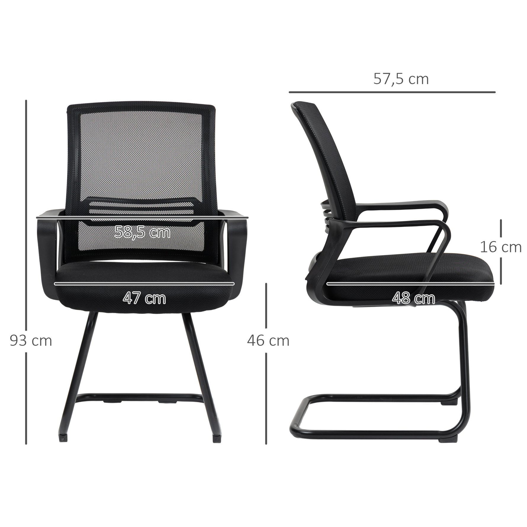Chaise de bureau en maille sans roulettes, base en traîneau, pour salle de conférence, attente, réception, noir