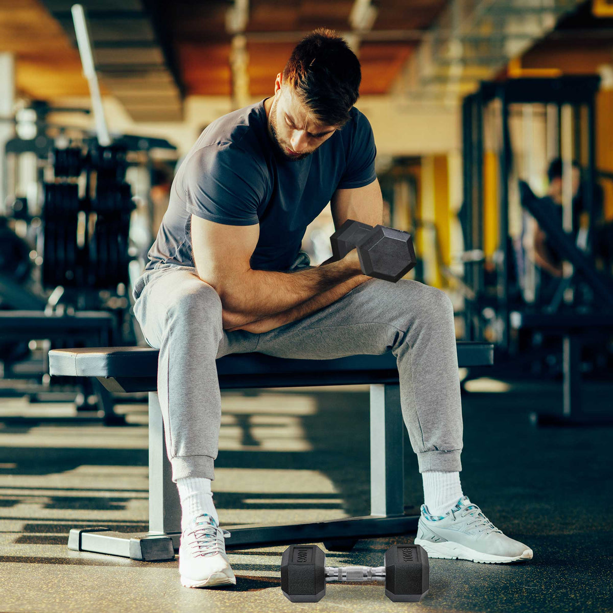 Kurzhantel-Set insgesamt 2 x 10 kg, Fitness-Hanteln für Damen und Herren, Krafttraining & Gewichtheben – Metall Gummi schwarz
