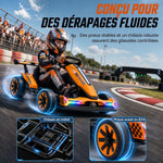 Kart Électrique pour Enfants 12 V, Go Kart, 2 Moteurs, Siège Réglable, Batterie au Lithium, Démarrage Progressif, Orange