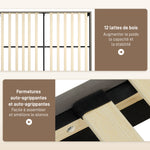 Cadre de lit double 140 x 190 cm lit 2 personnes tête de lit réglable sommier 150 x 198 x 100/105/110/115/120 cm gris