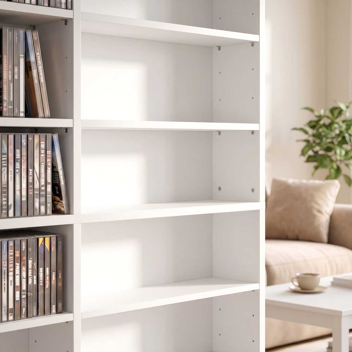 Meuble de rangement 1032 CDs / 594 DVDs, étagère multimédia, 24 compartiments et 18 étagères ajustables, blanc