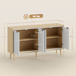 Buffet à haute brillance, meuble de rangement avec 4 portes, étagères réglables, 141 x 35 x 77 cm, blanc et chêne