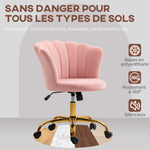 Chaise bureau en velours, chaise coiffeuse avec dossier en pétale, hauteur réglable, 69 x 64 x 80-90 cm, rose