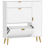 Meuble à chaussures 12 paires, armoire à chaussures, 2 tiroirs rabattables, 4 compartiments, 99,4x23,8x106,6cm, blanc