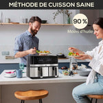Olio gabeko aire-frijigailua, Air Fryer, konpartimentu bikoitza 8,5 L, 2700 W - 8 programa, tenperatura erregulagarria, tenporizadorea