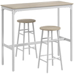 Ensemble table haute de bar + 2 tabourets structure en acier plateau aspect bois naturel 2 personnes blanc