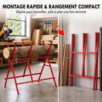Robuuste opvouwbare stalen schraag, draagvermogen 150 kg, in hoogte en breedte verstelbaar, 102,5 x 71 x 101 cm, rood