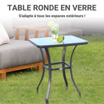 Table carrée Bistro de Jardin dim. 68L x 68l x 84H cm métal époxy Gris Plateau Verre trempé granité