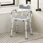Taburete de ducha, silla de ducha ergonómica, altura regulable, patas antideslizantes, 56,5 x 53,5 x 87 cm, blanco y gris